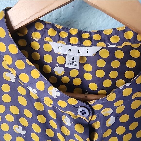 CAbi Silk Casual Button Down Shirt in Grey and Yellow - Picture 2 of 7